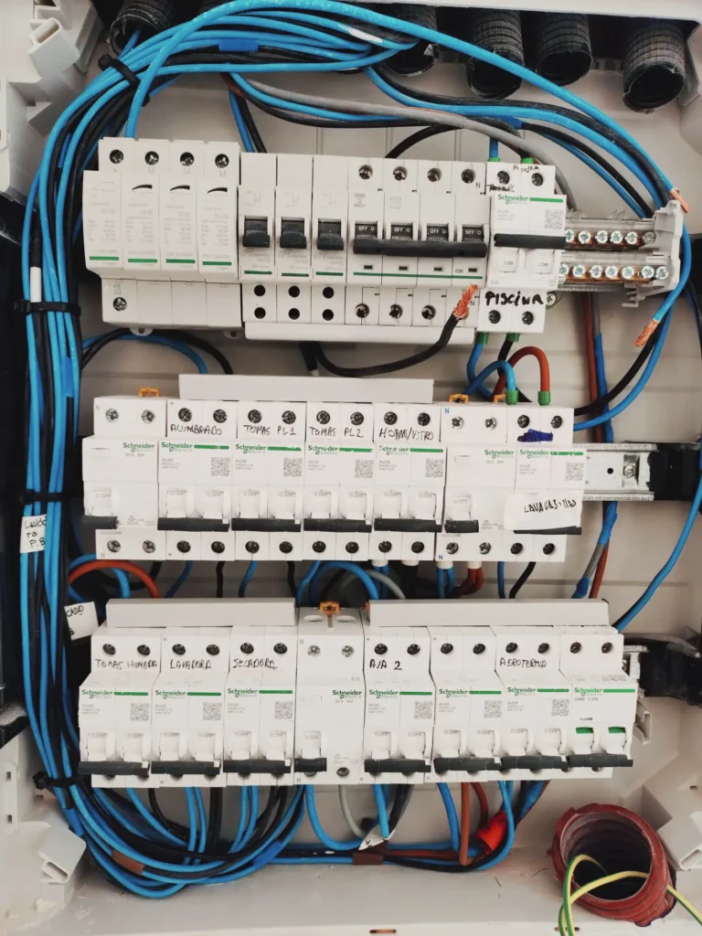 Cuadro eléctrico de vivienda con protecciones y circuitos etiquetados